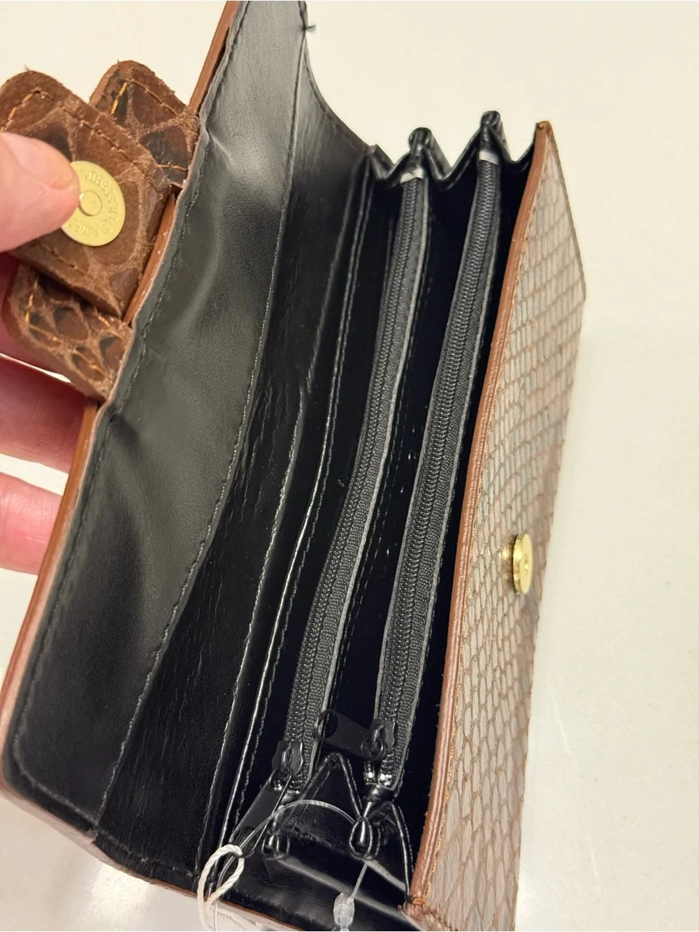 Brown Snake-Embossed Leather Wallet NWT